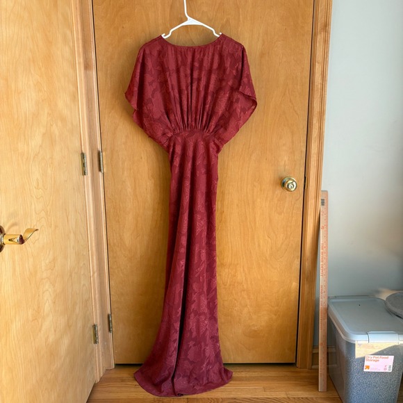 Hutch Floral Burnout Maxi Dress Women 4 Rust Flutter Sleeve V-Neck Gown - Picture 5 of 10